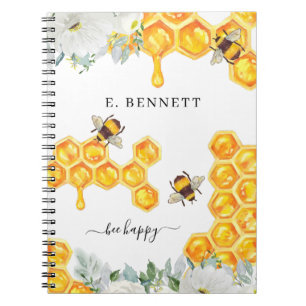 Floral Honeycomb Bumble Bee Monogram Journal