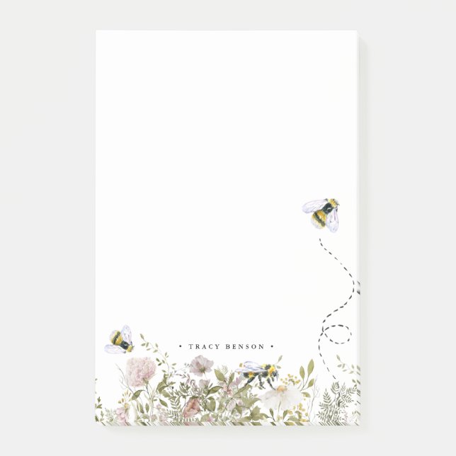 Floral Honeycomb Bumble Bee Monogram Personalized  Post-it Notes (Front)