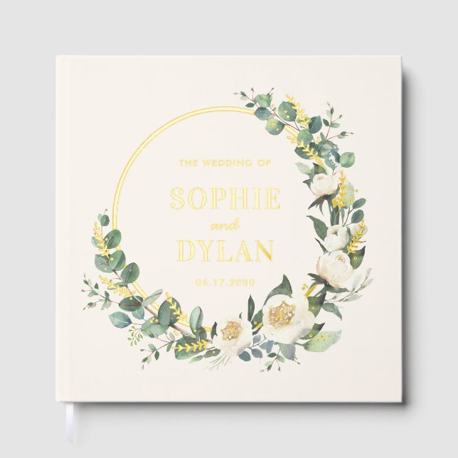 Floral Hoop Elegant Wedding Editable Colour Guest Book (Front)