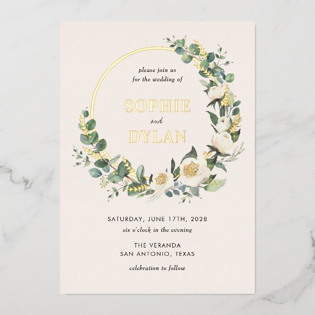 Floral Hoop FOIL Editable Colour Wedding Invitatio (Front)