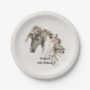 Floral Horse birthday party paper plates