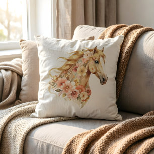 Floral Horse Pillow Boho Equestrian Decor