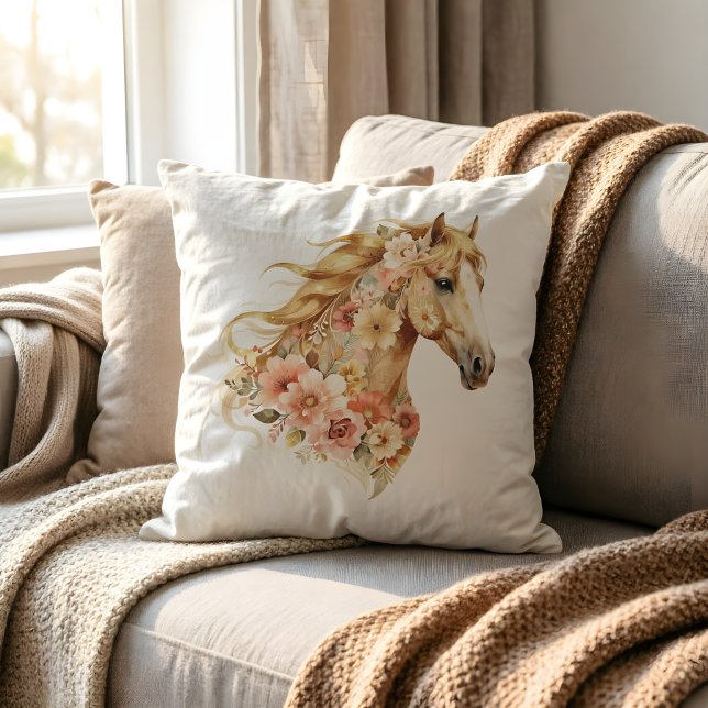 Floral Horse Pillow Boho Equestrian Decor (Creator Uploaded)