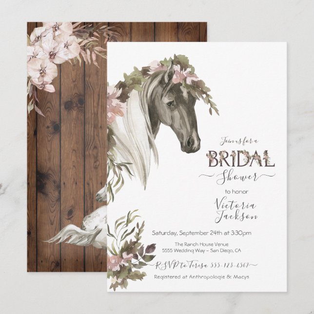Floral Horse Ranch Invitation de la douche nuptial (Devant / Derrière)