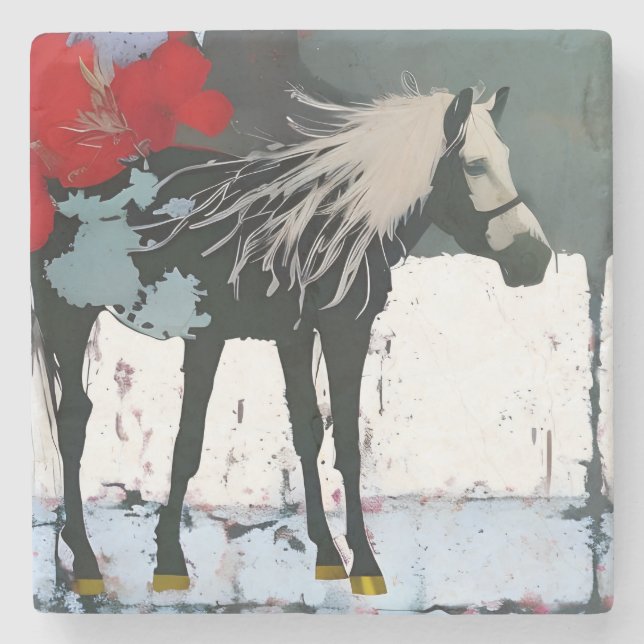 Floral Horse Stone Coaster (Front)
