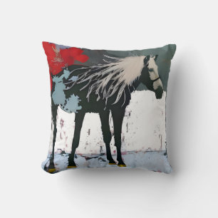 Floral Horse Throw Pillow