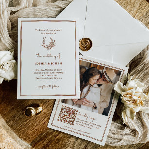 Floral Horseshoe   Copper Rust Western Wedding Invitation