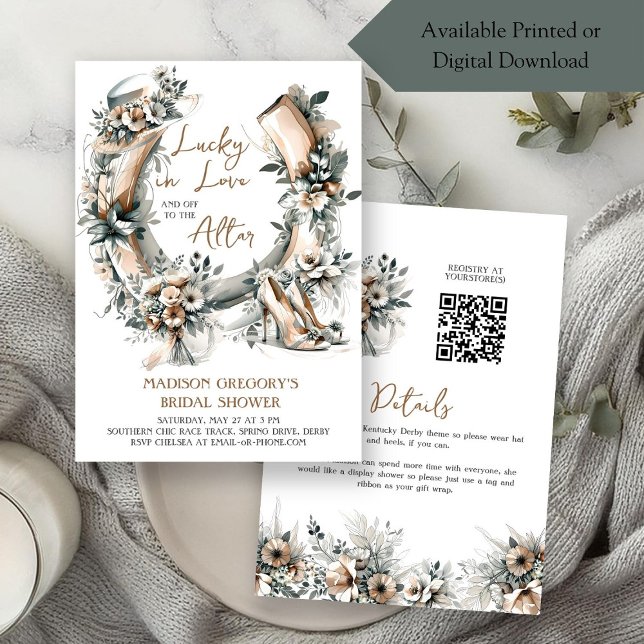 Floral Horseshoe Lucky In Love Derby Bridal Shower Invitation (Creator Uploaded)