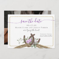 Floral Horseshoes Rope Save the Date with Photo