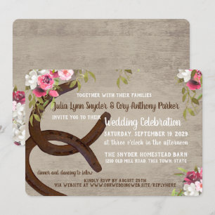 Floral Horseshoes Rustic Wedding Invitation