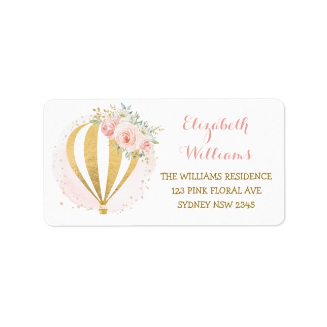 Floral Hot Air Balloon Adventure Return Address Label (Front)