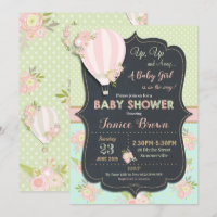 Floral Hot Air Balloon Baby Shower Invitation Girl