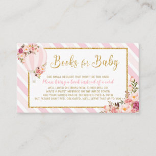 Floral Hot Air Balloon Bring a Book Pink Baby Girl Enclosure Card