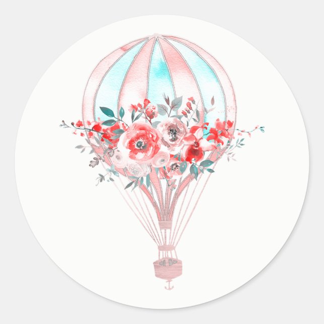 Floral Hot Air Balloon Easter Brunch Spring Party Classic Round Sticker (Front)