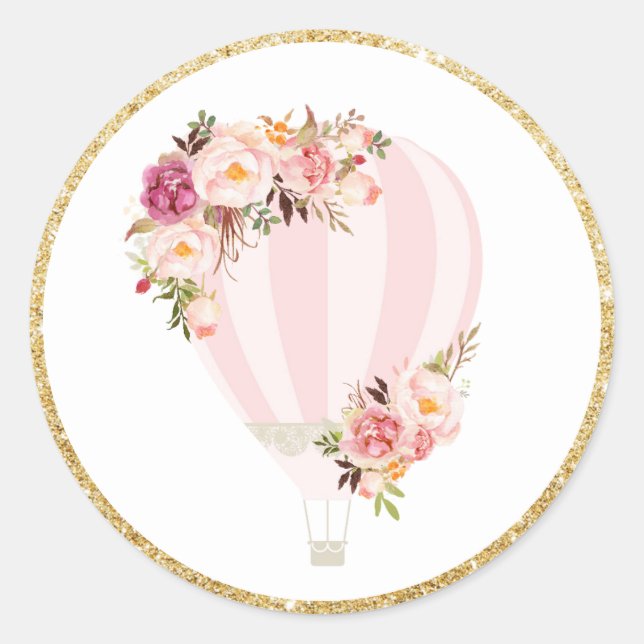 Floral Hot Air Balloon Favour Sticker Labels (Front)