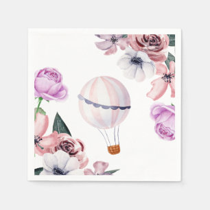 Floral Hot Air Balloon Travelling Bridal Shower Napkin