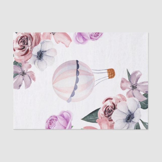 Floral Hot Air Balloon Travelling Bridal Shower Tissue Paper (Front)