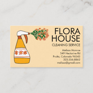 Floral House Cleaning Service Spray Bottle Retro Business Card