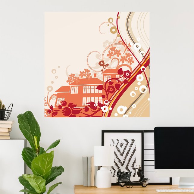 Floral House Illustration Swirl and Nature Pattern Poster (Creator Uploaded)