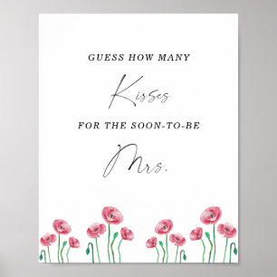 Floral how many kisses bridal shower game poster