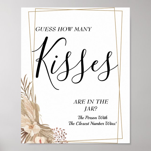 Floral How many kisses Bridal shower game sign (Front)
