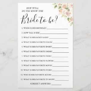 Floral How well do you know bride game card