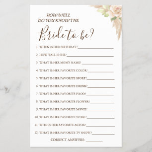 Floral How well do you know bride game card