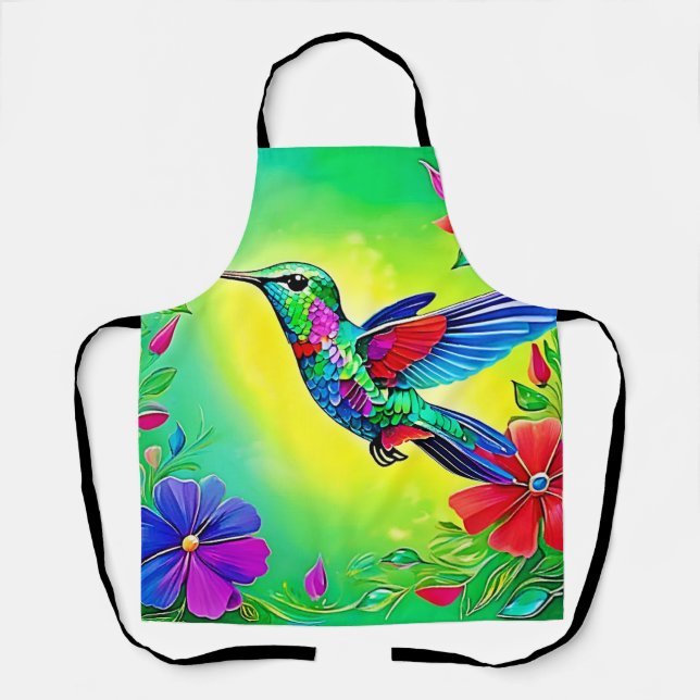 Floral Hummingbird Art Design Apron (Front)