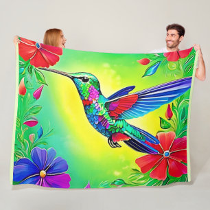 Floral Hummingbird Art Design Fleece Blanket
