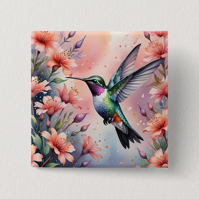 floral hummingbird button (Front)