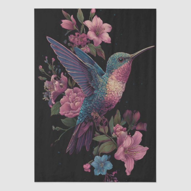 Floral Hummingbird Decoupage Tissue Paper (Front)