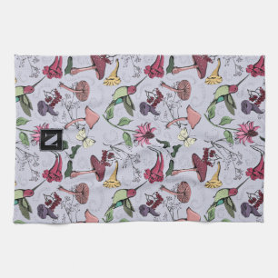 Floral Hummingbird Garden Lavender Purple Kitchen Towel