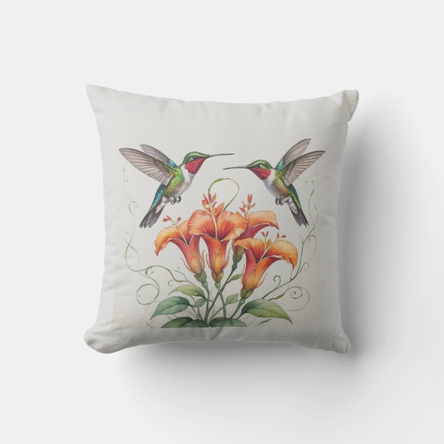 Floral hummingbird outdoor pillow  (Front)