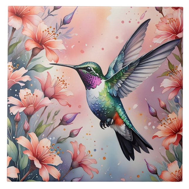 floral hummingbird tile (Front)