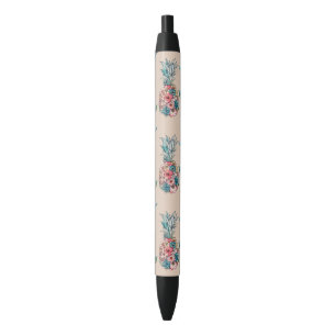 Floral Hummingbird Tropical Pineapples Cream Black Ink Pen