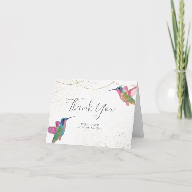 Floral Hummingbirds Watercolor Thank You Card (Front)