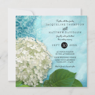 Floral Hydrangea Blue White Classic Elegant Formal Invitation