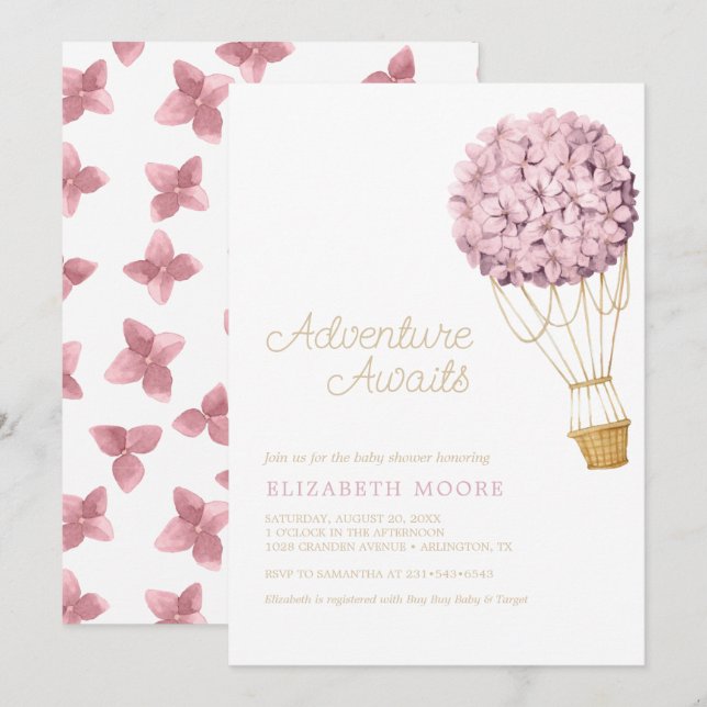 Floral Hydrangea Hot Air Balloon Baby Shower |  Invitation (Front/Back)