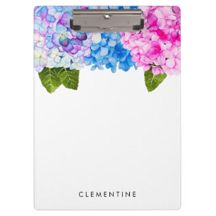 Floral Hydrangea Watercolor Add Your Name Clipboard