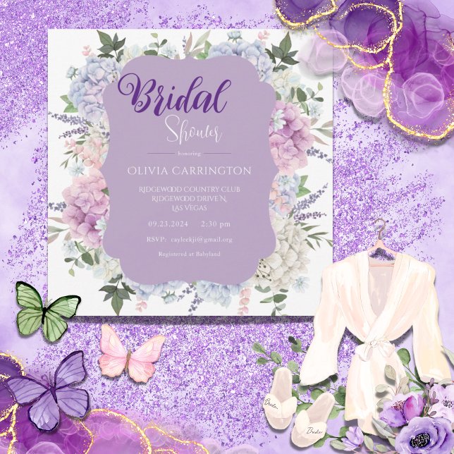 Floral Hydrangea Watercolor Elegant Bridal Shower Invitation (Creator Uploaded)