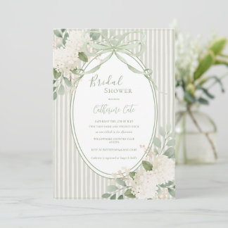 Floral Hydrangeas Sage Green Whimsical Bridal  Invitation