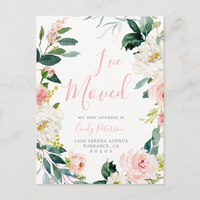 Floral I Have Moved | Moving Announcement Postcard (Front)
