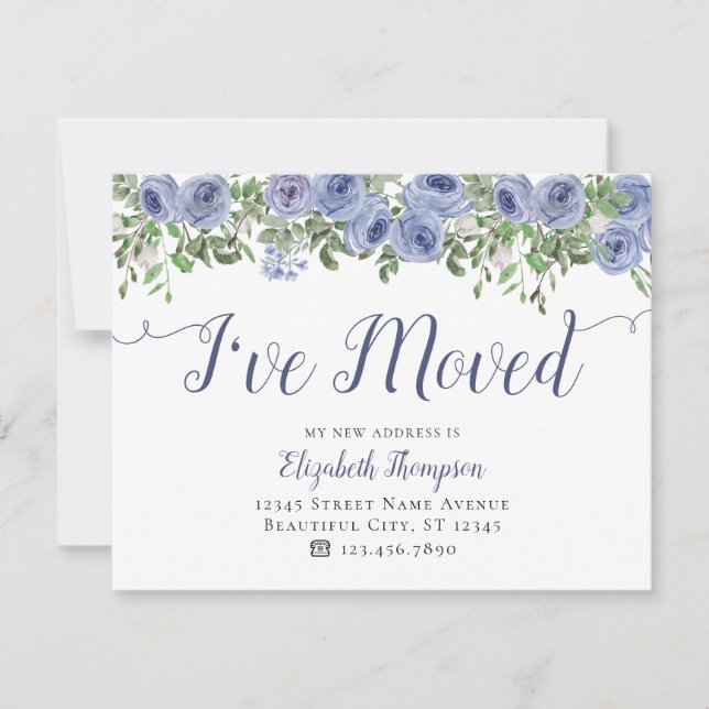 Floral I Have Moved New Home Dusty Blue Moving Announcement (Front)