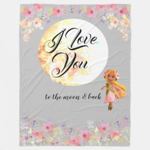 Floral "I Love You to the moon & back" Watercolor Fleece Blanket