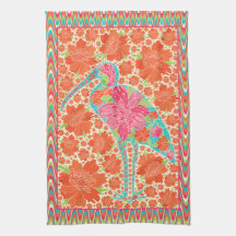 Floral Ibis Bird Retro Wavy Border Design