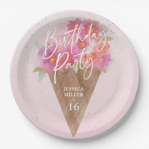 Floral Ice Cream Cone Birthday Party  Paper Plate
