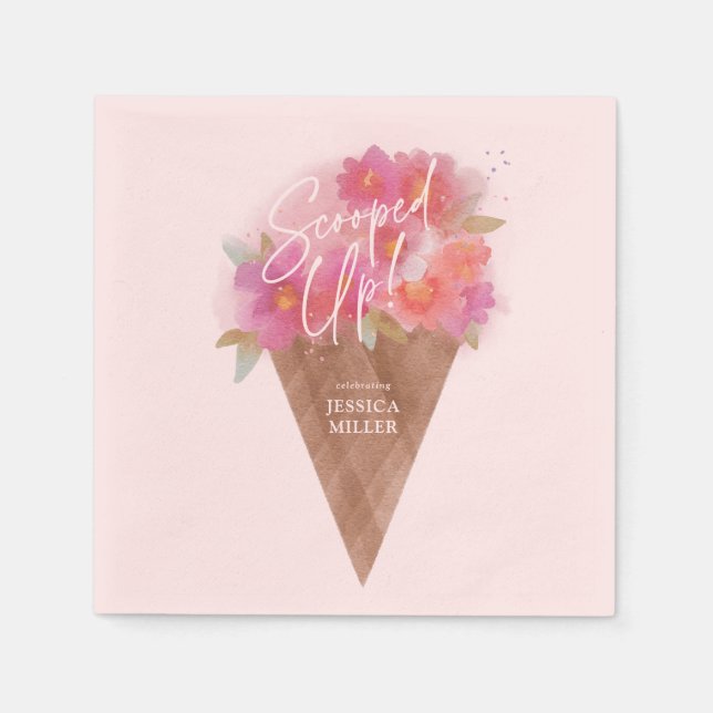 Floral Ice Cream Cone Bridal Shower Scooped Up Napkin (Front)
