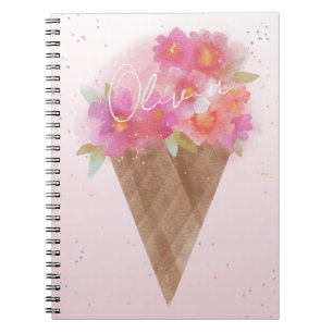 Floral Ice Cream & Name Spiral Photo Notebook
