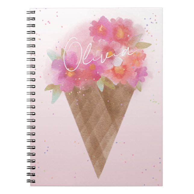 Floral Ice Cream & Name Spiral Photo Notebook (Front)
