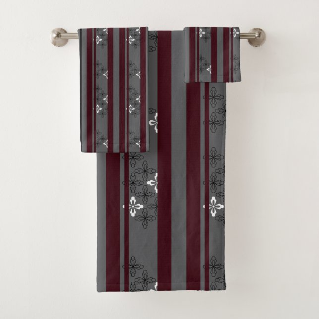 Floral Icons And Stripes Bath Towel Set (Insitu)